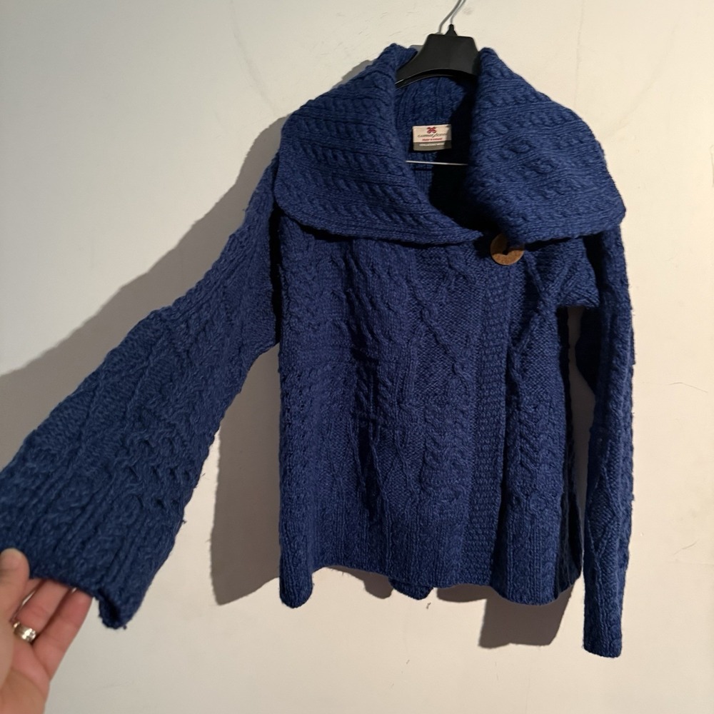 Carraig Donn XS Merino wool Fisherman Sweater Blue Made In Ireland Minimalist